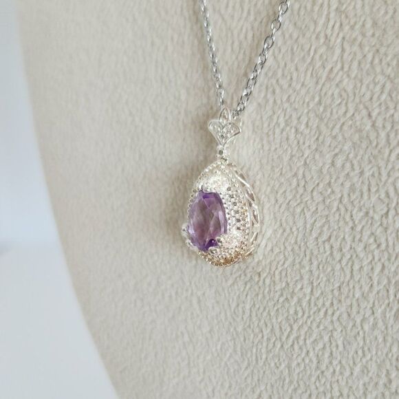 Purple Amethyst Pendant Necklace Stainless Steel Chain - Picture 5 of 9